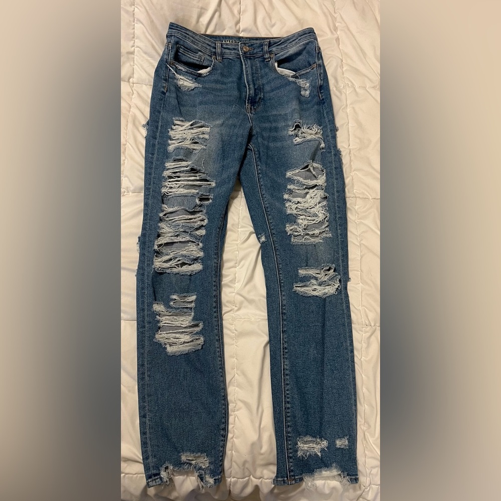 American Eagle Stretch Ripped Mom Jeans - Size 12 X-Long